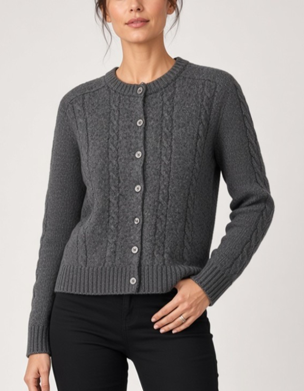 Vintage GAP Womens M Gray 100% Wool Cable Knit Button Front Cardigan Hong Kong